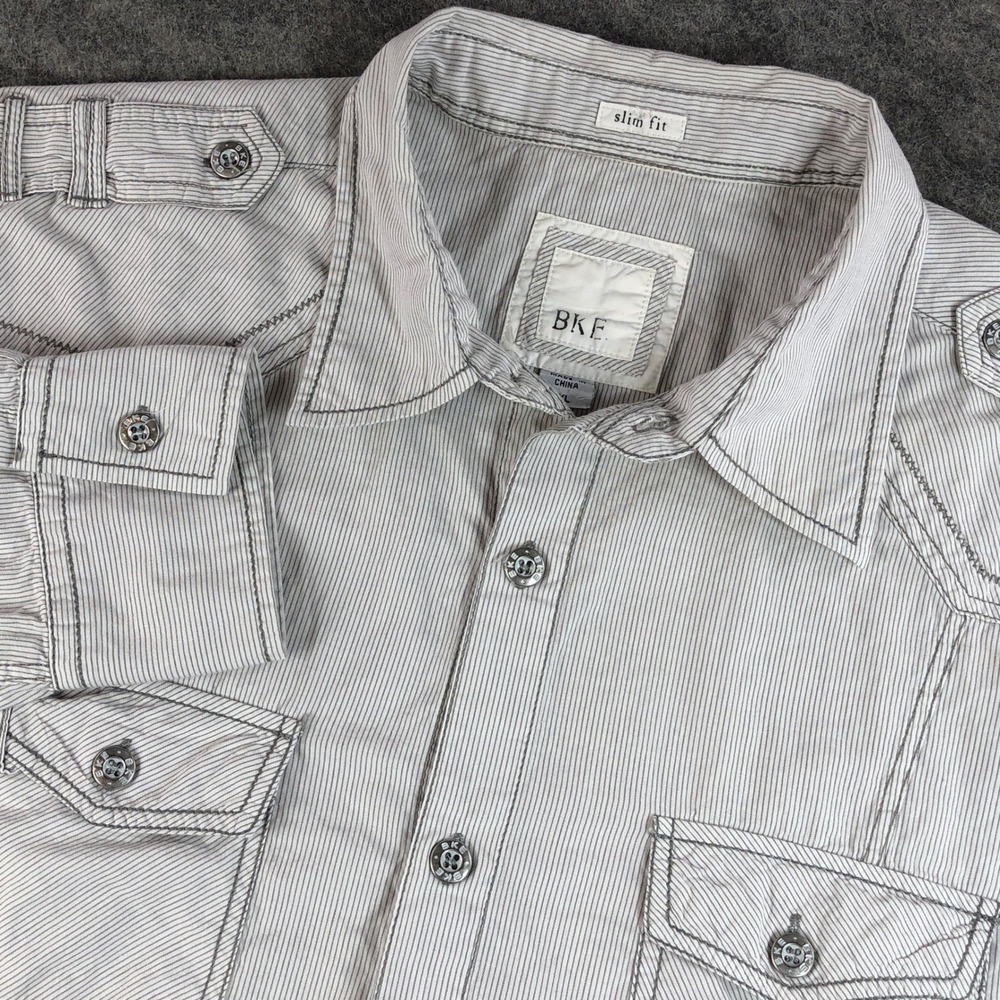 BKE Mens Gray Pinstripe Slim Fit Long Sleeve Button Up Shirt XL
